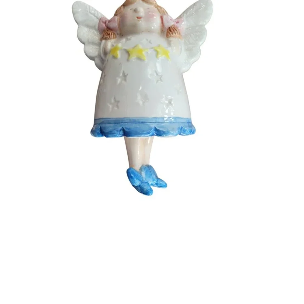 Vtg Ceramic Angel Bell Christmas Ornament 4.5